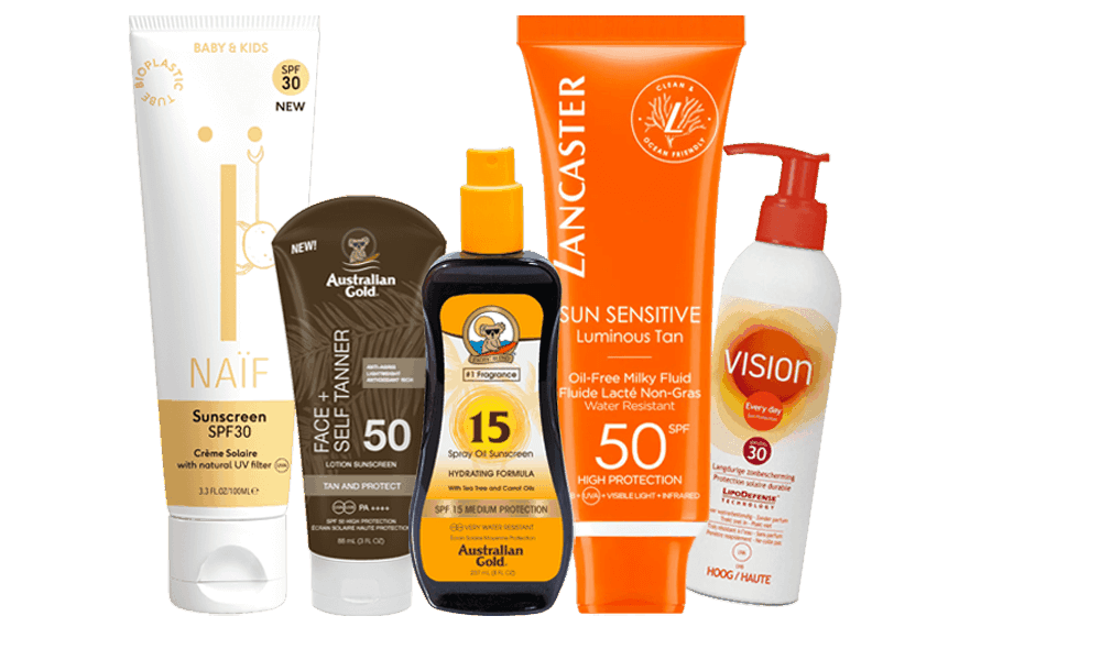 Product afbeelding van verschillende soorten zonnebrand